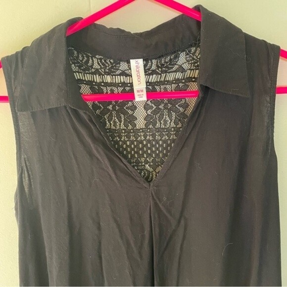 Xhilaration Black Lace Back Tank Top Blouse size M Collar V-neck Dressy Casual - Picture 3 of 11